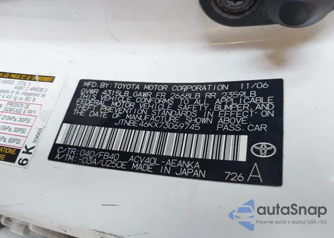 2007 Toyota Camry Le from USA, damaged, VIN JTNBE46KX73069745